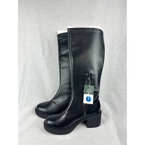 Wild Fable Womens Black Faux Leather Knee High Platform Block Heel Boots Size 7
